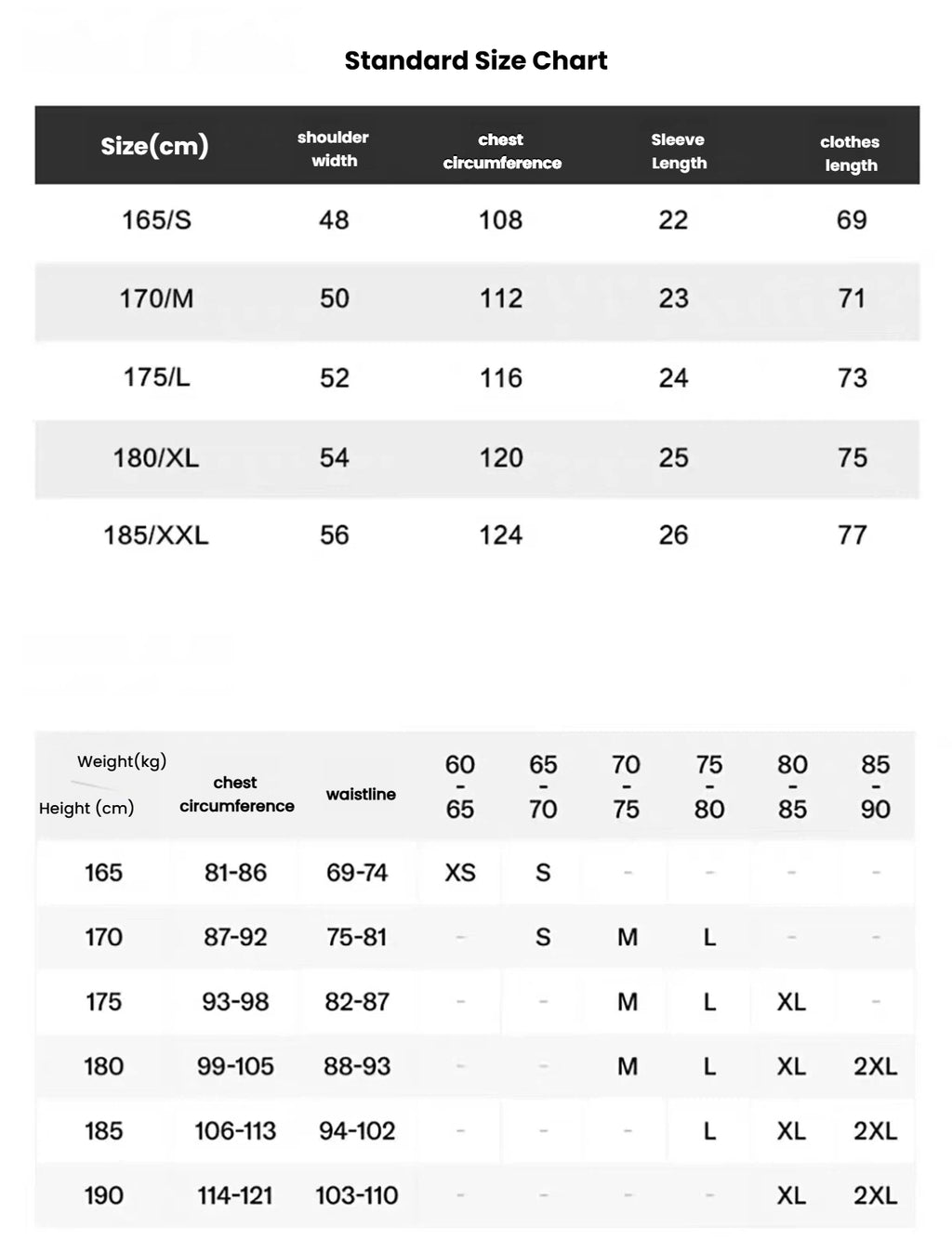 Devereux men’s size chart