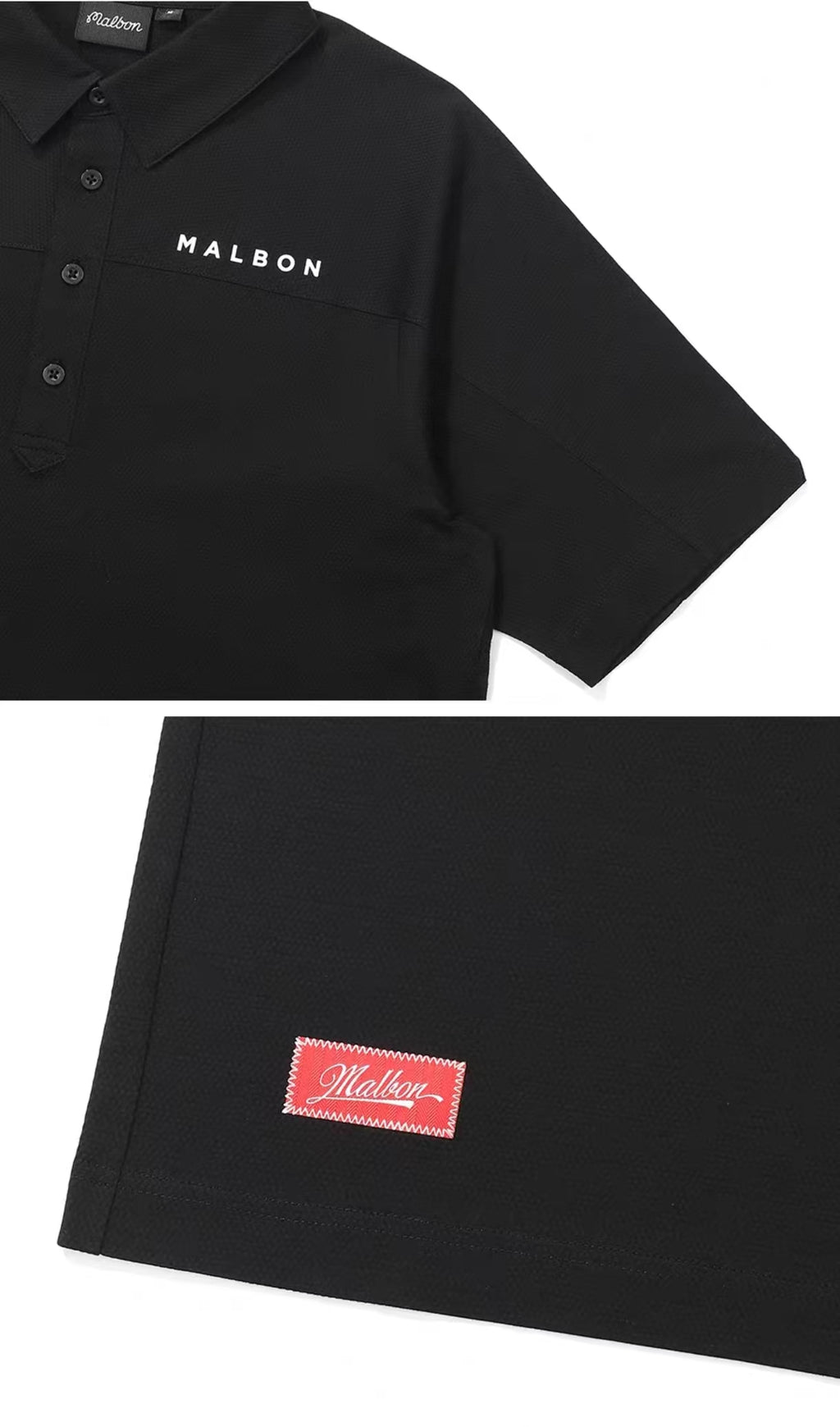 Malbon men's casual quick-dry golf polo shirt in Black, trim and stitching detail