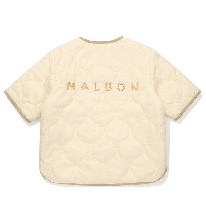 Malbon women's short-sleeve insulated padded golf jacket in Cream, back view