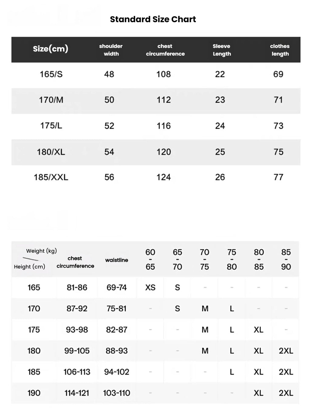 Devereux men’s size chart