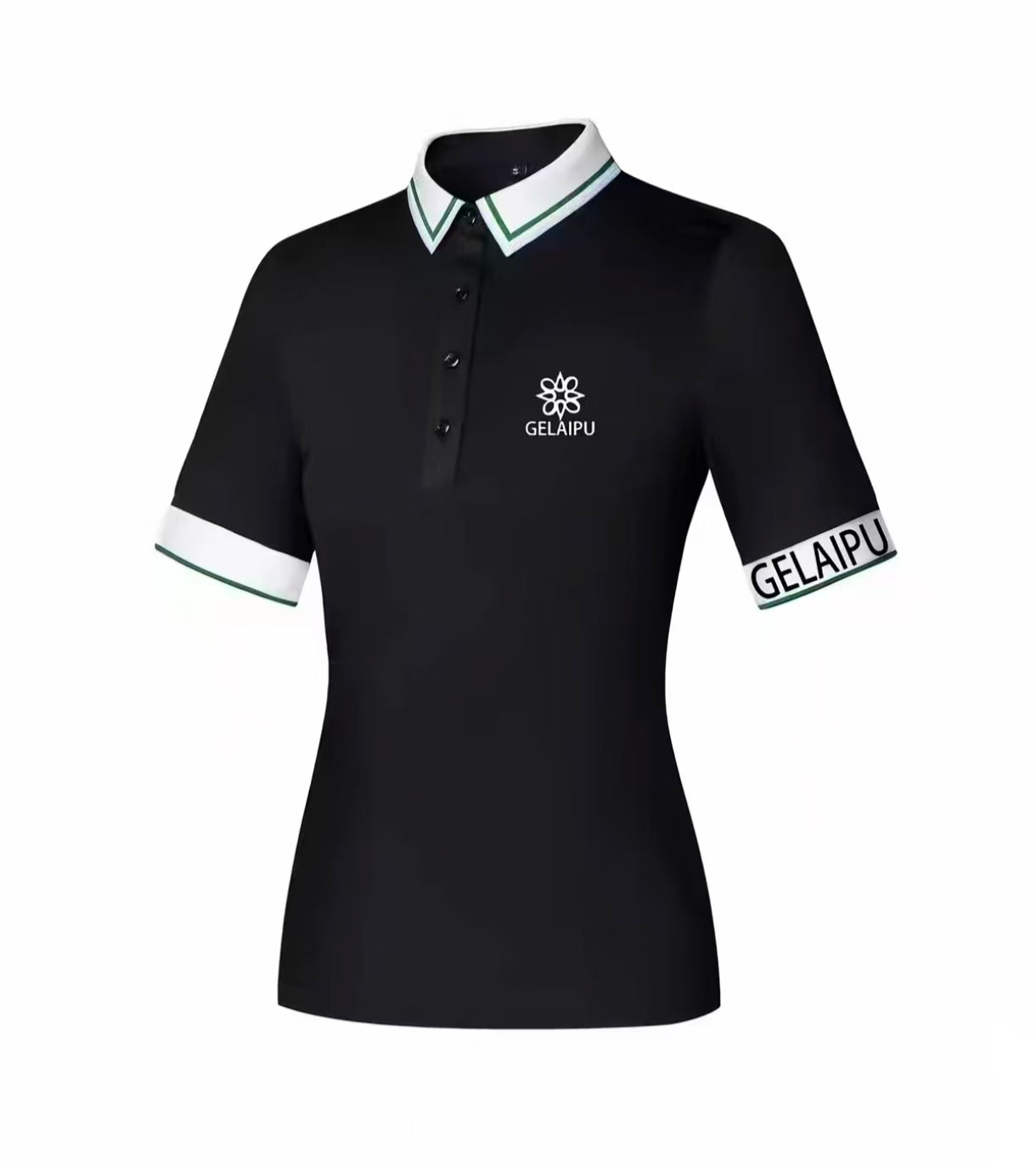 Golep Women’s Solid Letter Print Golf Shirt in Black - product view