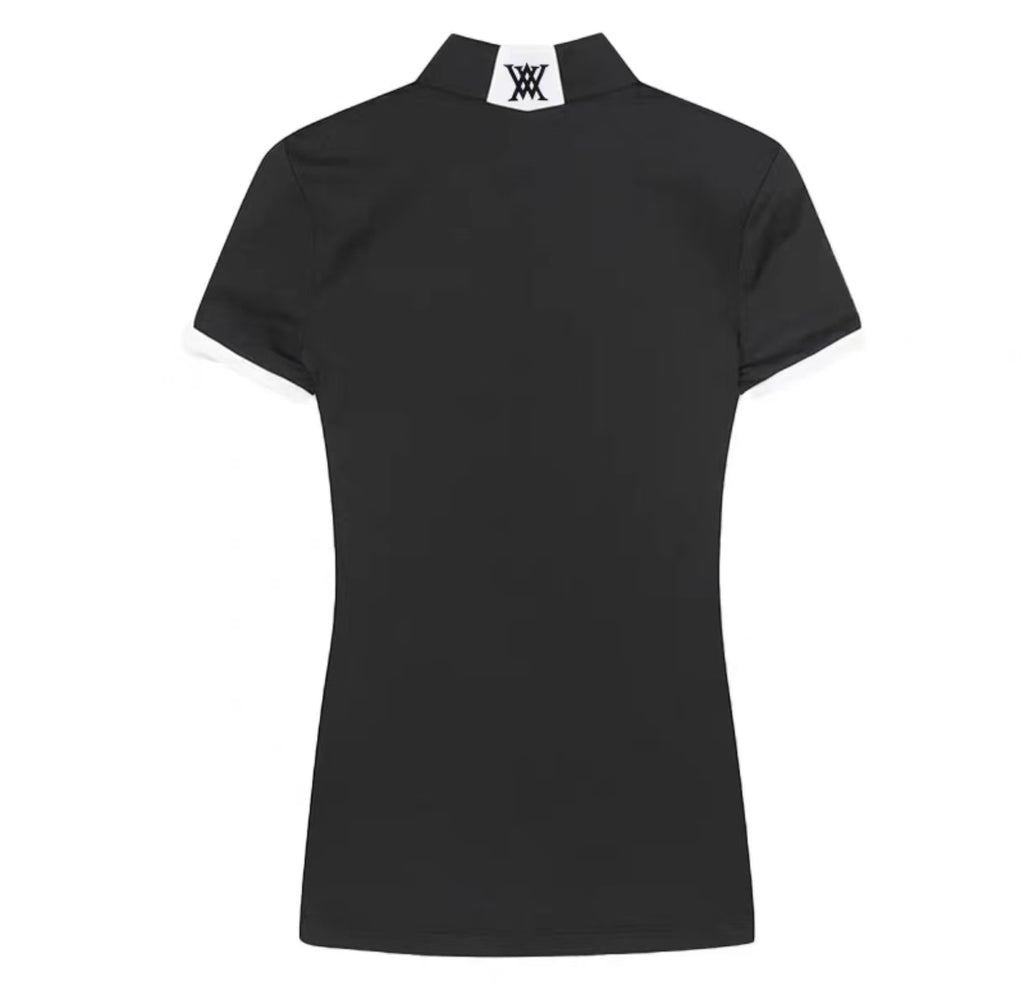 Women’s Summer Breathable Quick-Dry Slim Crew Neck Golf Shirt in Black - product view