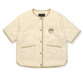Malbon women's short-sleeve insulated padded golf jacket in Cream, front view
