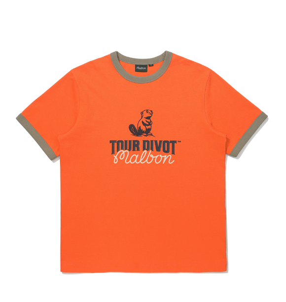 Malbon orange Tour Divot circular graphic T-shirt front view