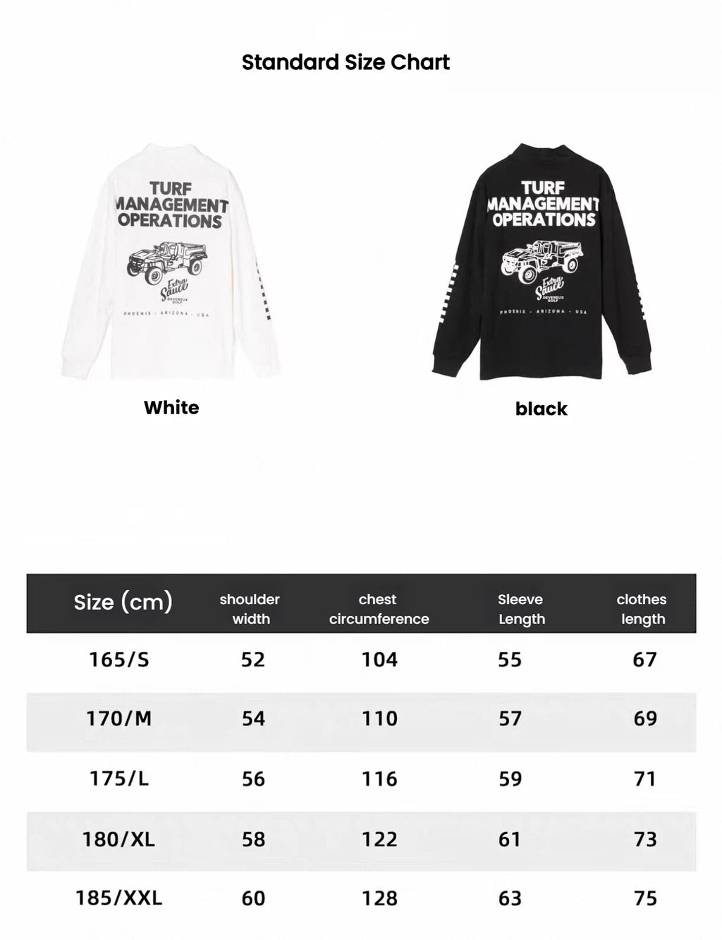 Devereux Golf men’s golf shirt size chart
