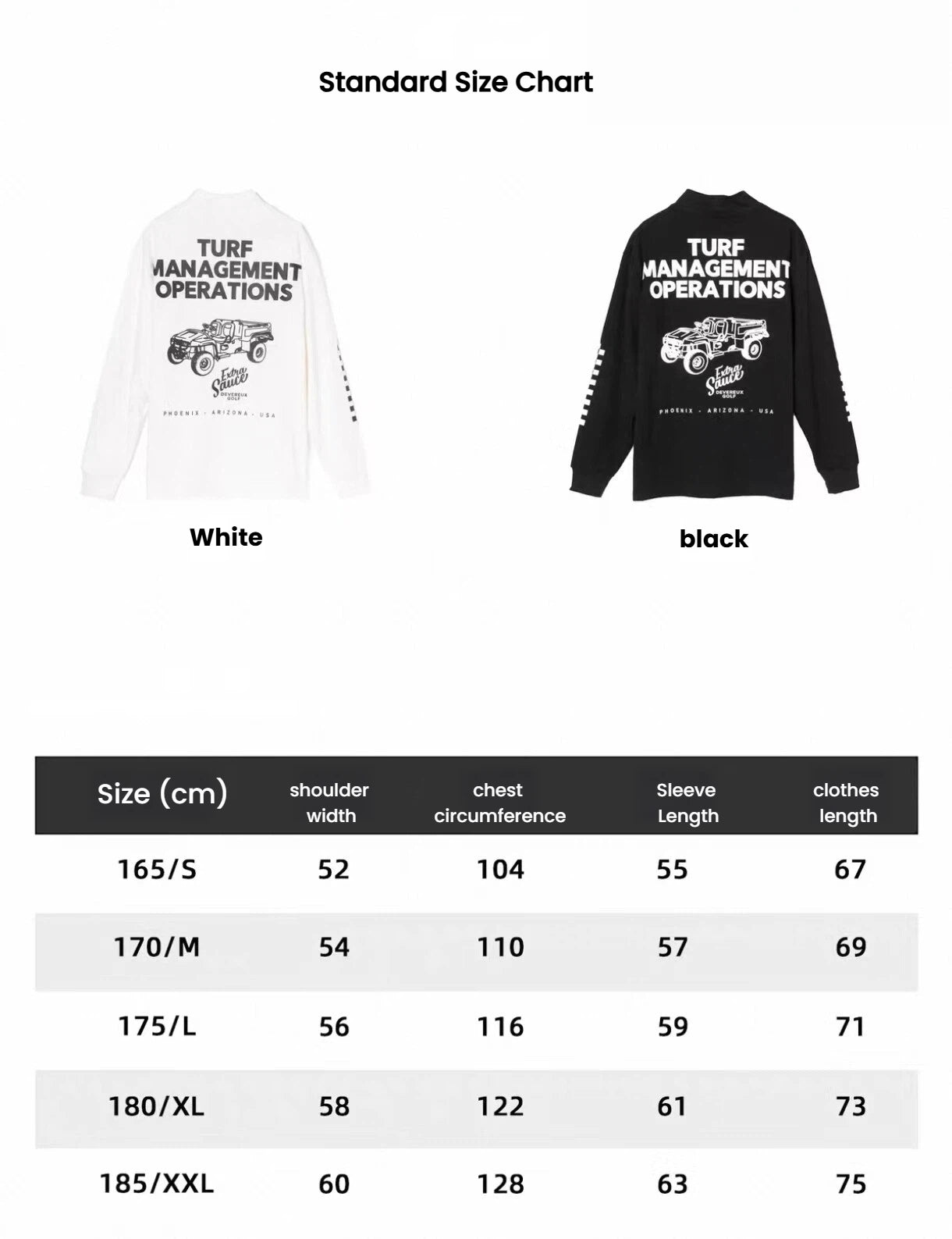 Devereux Golf men’s golf shirt size chart