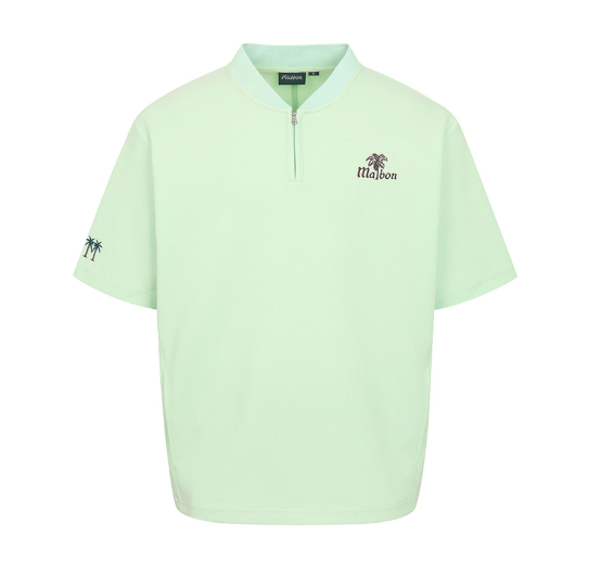 Malbon women's Loose Fit Quarter-Zip Casual Golf Shirt in Mint Green, front view