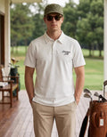 Devereux Golf Men’s Vintage Breathable Back Graphic Polo Shirt in White - product view