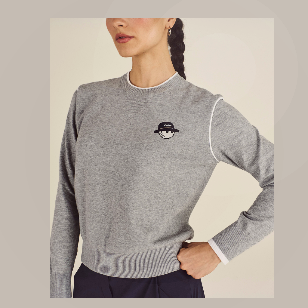 Malbon Studio Seoul Double-Knit Women's Pullover Grey golf apparel worn upper front view