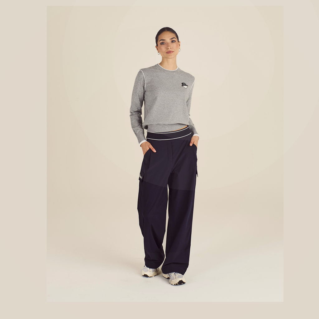 Malbon Studio Seoul Double-Knit Women's Pullover Grey golf apparel worn full outfit view