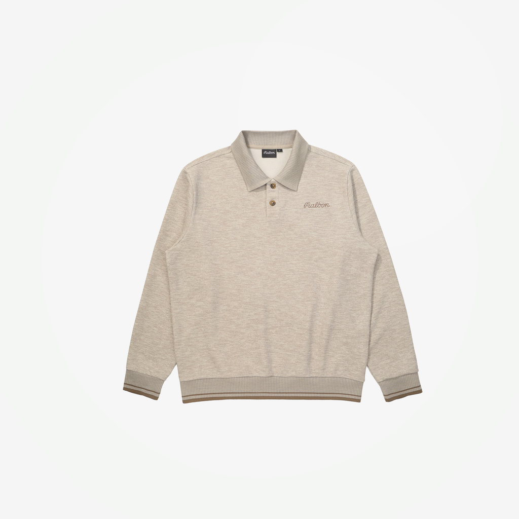 Malbon Studio Seoul Polo Sweatshirt Beige golf apparel front view