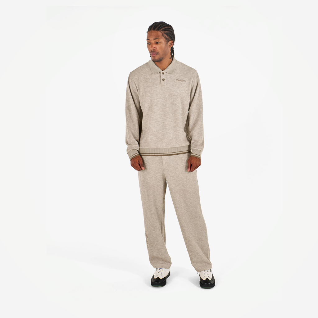 Malbon Studio Seoul Polo Sweatshirt Beige golf apparel worn full outfit view