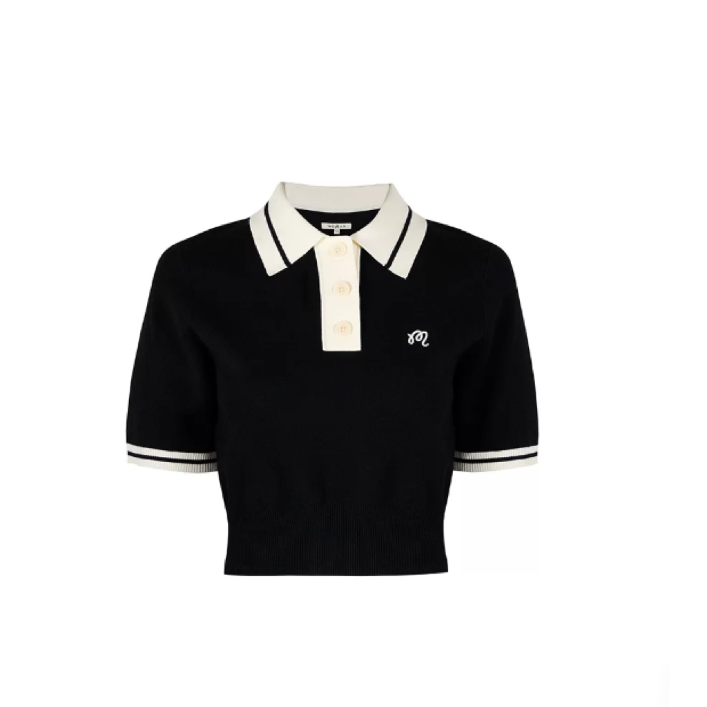 Malbon Mikaylaknit Polo Black knit golf polo front view