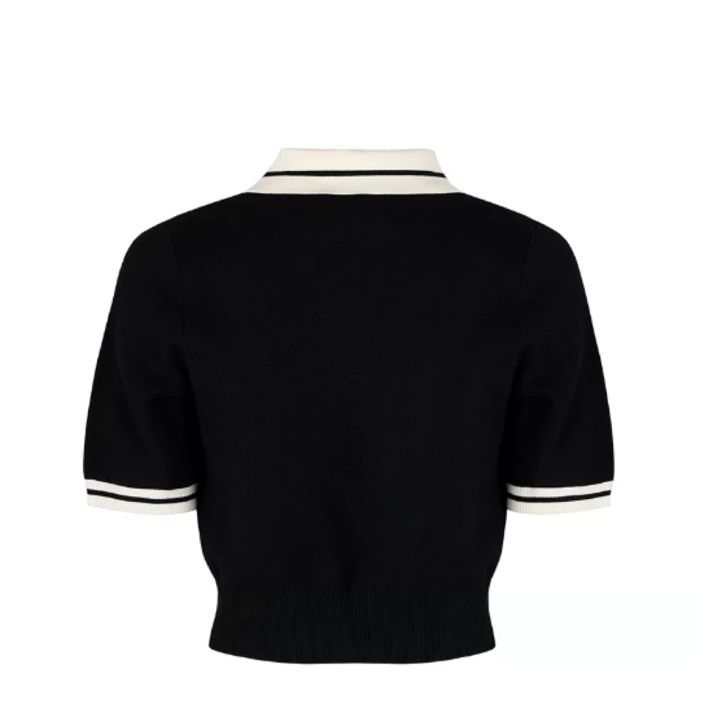 Malbon Mikaylaknit Polo Black knit golf polo back view