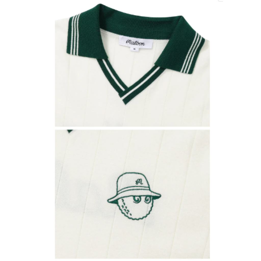 Malbon Striped Knit Polo White striped knit golf polo detail view