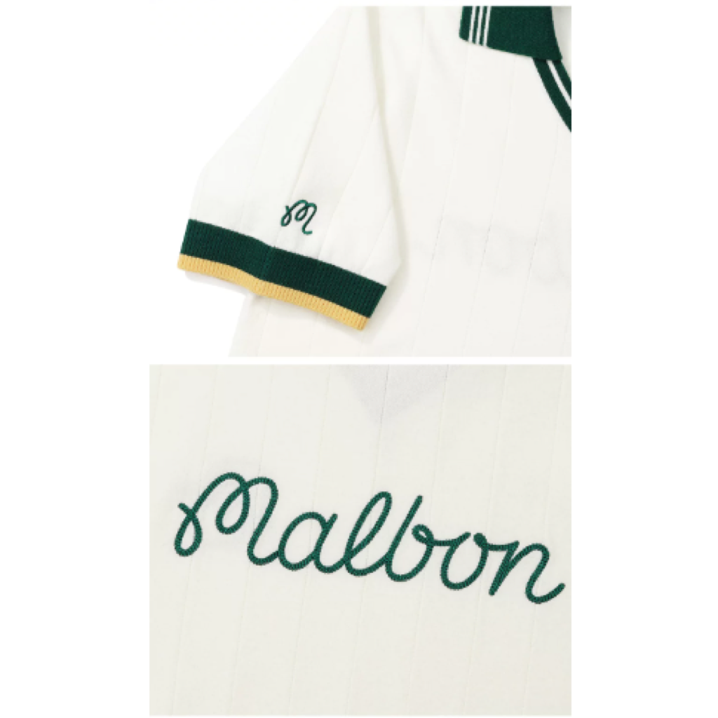 Malbon Striped Knit Polo White striped knit golf polo detail view