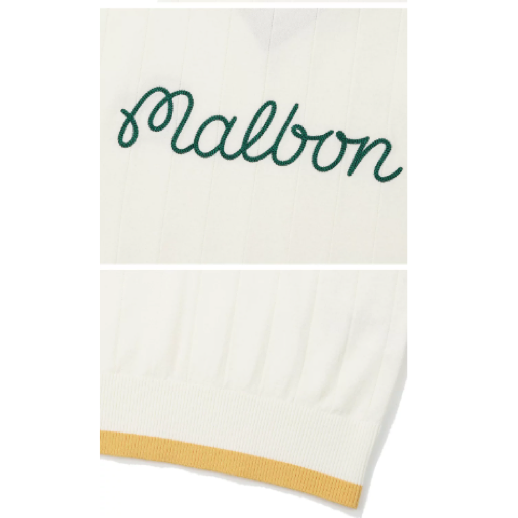 Malbon Striped Knit Polo White striped knit golf polo logo and fabric detail