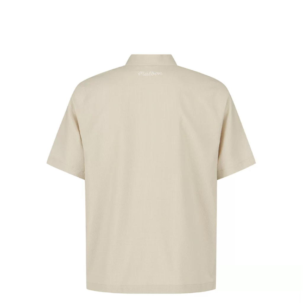 Malbon Studio Seoul Seersucker-Knit Hybrid Windshirt Beige hybrid golf windshirt back view