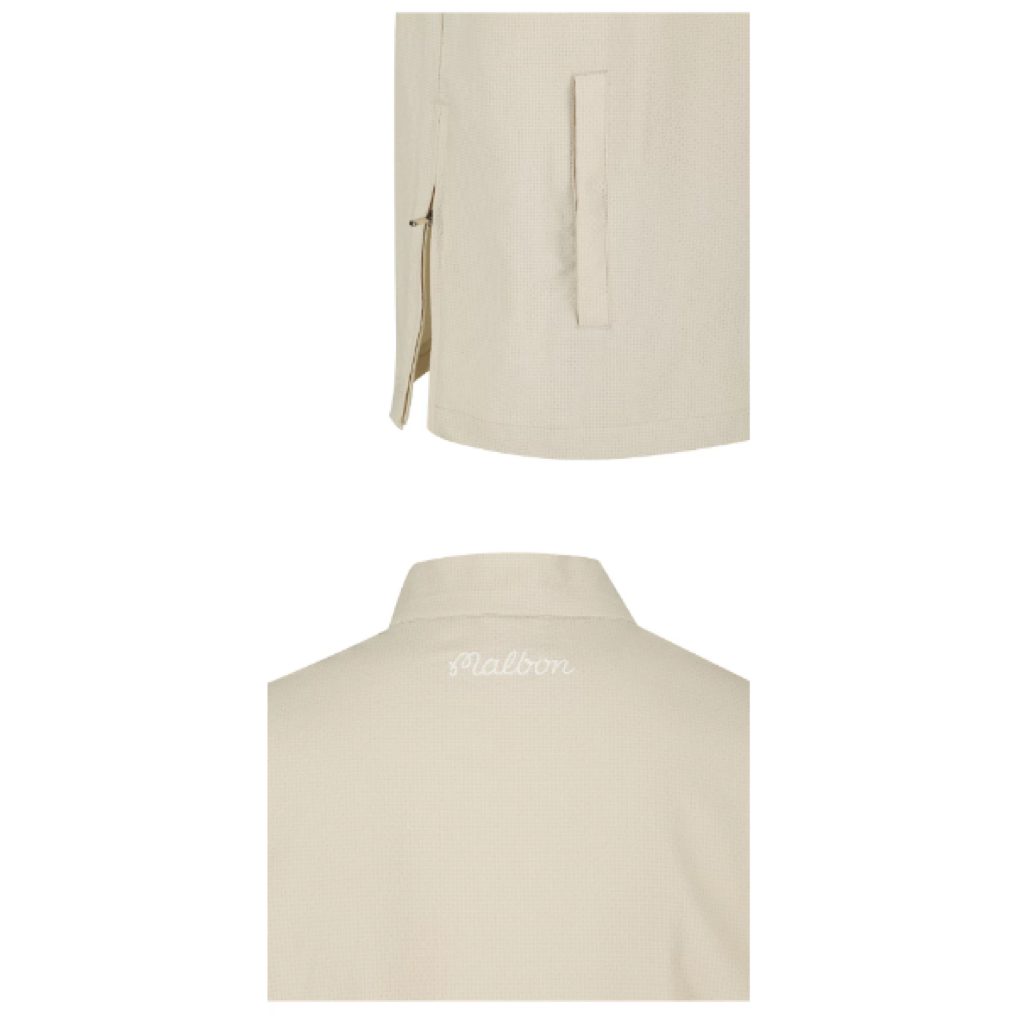 Malbon Studio Seoul Seersucker-Knit Hybrid Windshirt Beige hybrid golf windshirt detail view