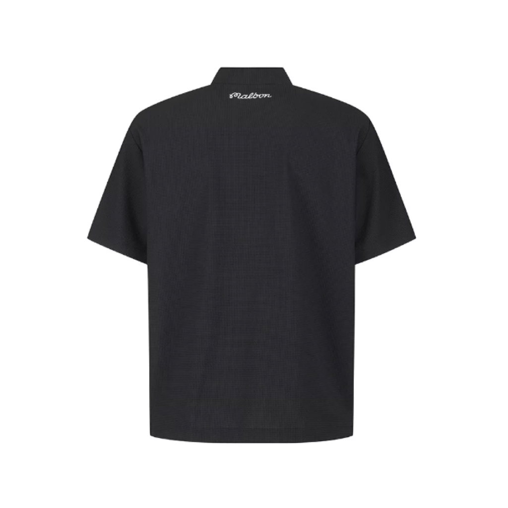 Malbon Studio Seoul Seersucker-Knit Hybrid Windshirt Black hybrid golf windshirt back view