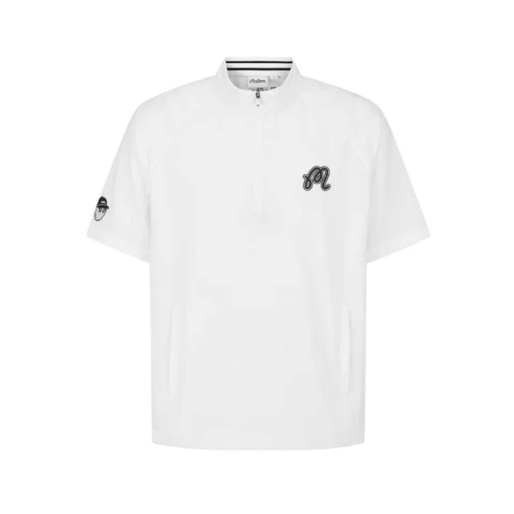Malbon Studio Seoul Seersucker-Knit Hybrid Windshirt White hybrid golf windshirt front view
